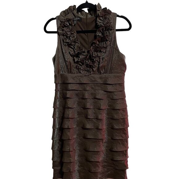 London Style Nights Evening Dress 10P Dark Tuape Ribbon Ruffle Wedding Event - Picture 9 of 16